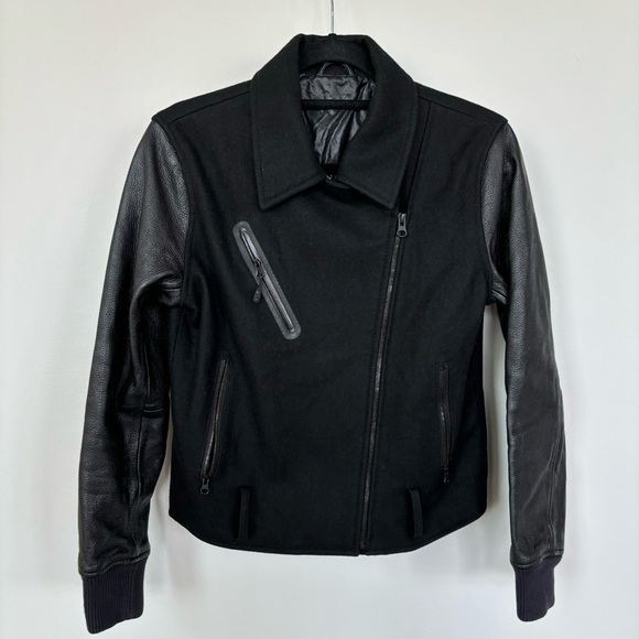 Nike NSW Black Wool & Leather Jacket Size S - Picture 1 of 8